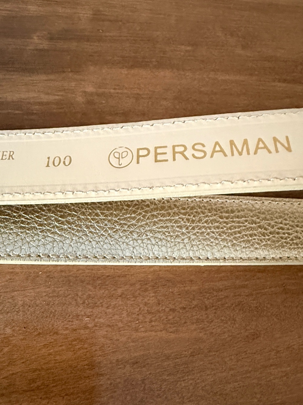 Persaman New York Metallic Gold Leather Belt with Double Ring Buckle - Picture 5 of 6